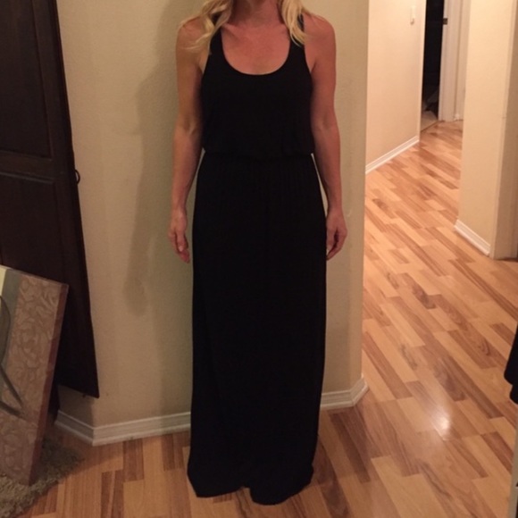 NWOT RacerBack Drawstring super soft Black Maxi Dress - Picture 1 of 6